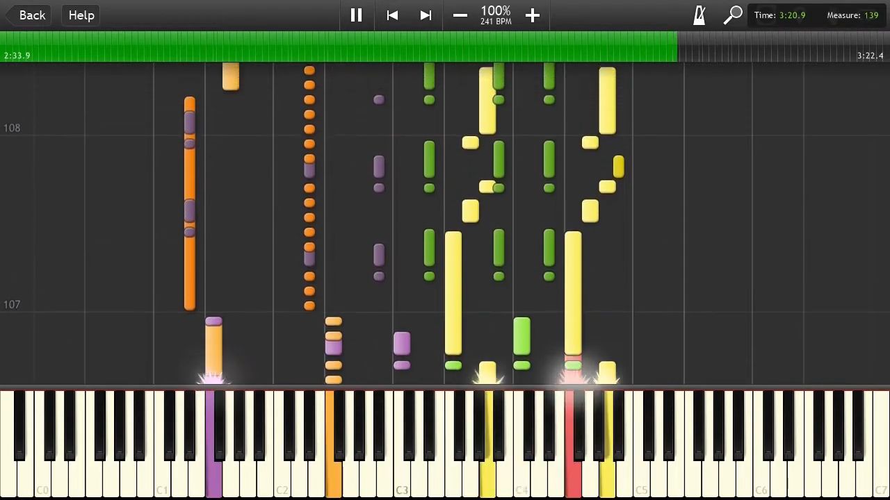 Screenshot of Synthesia playing a MIDI version of this song.