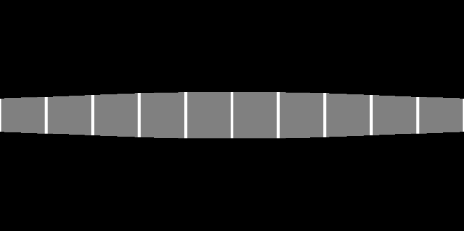 Rendering of a wall perpendicular to and approximately five map units away from the viewer, exhibiting fish eye distortion.