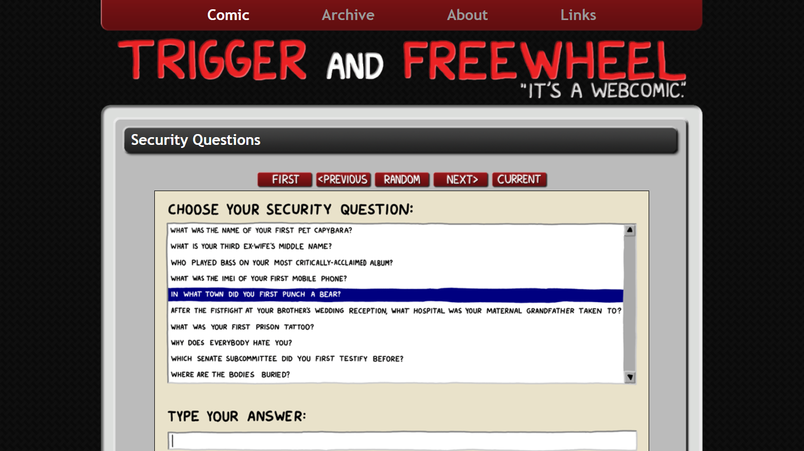 Trigger and Freewheel, "Security Questions" from November 5, 2012